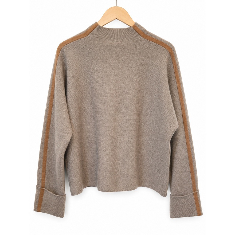 Saks Fifth Avenue Sweater Rayon Blend Mock Neck Boxy Tan Stripe Luxury XL